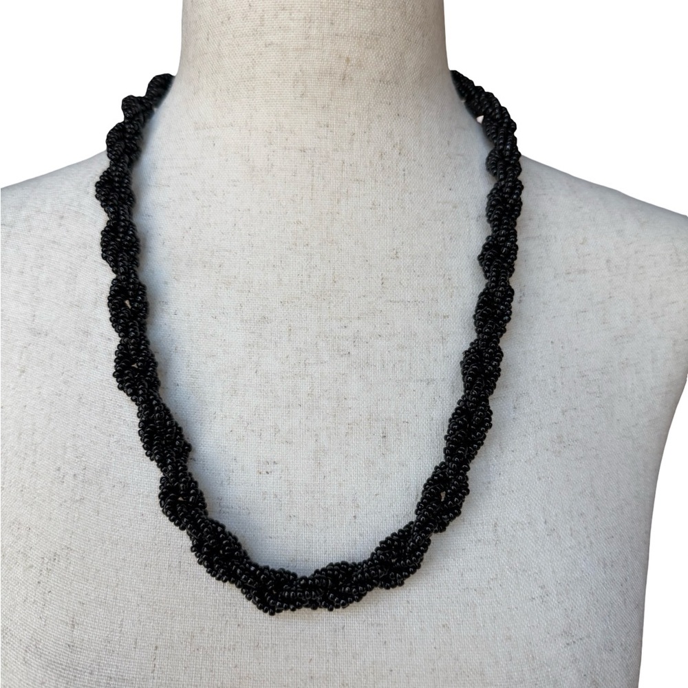 VTG Trifari Black 22” Twisted Beaded Necklace